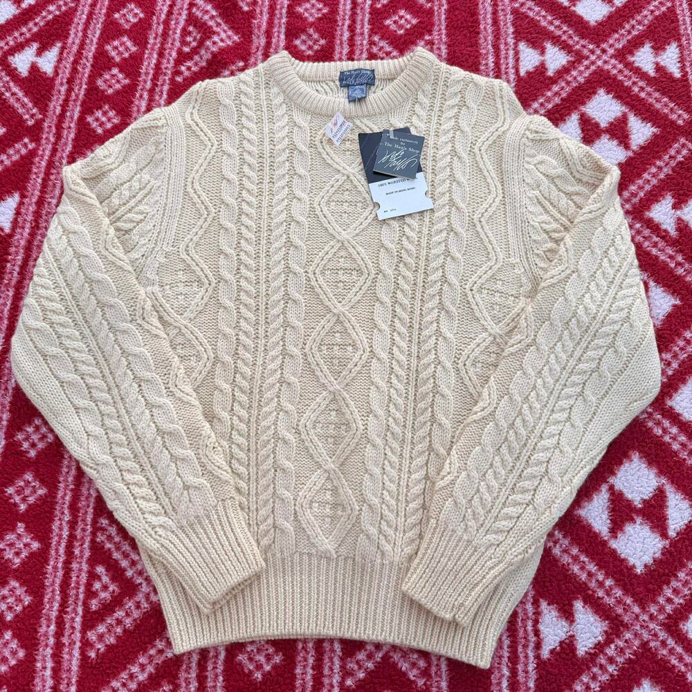 NWT Vintage Lord & Taylor Men's Medium Cable Knit Sweater - 100% Virgin Wool